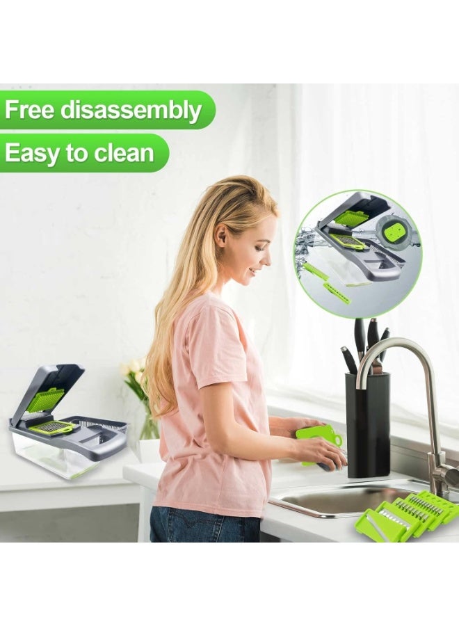All-in-One 14-in-1 Veggie Chopper – Vegetable Slicer, Dicer and Onion Chopper with Container and Colander Basket for Salad, Potatoes, Carrots and Garlic - Image 4